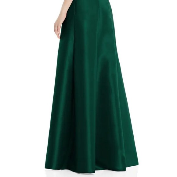Alfred Sung Hunter Green Square Neck Satin A-Line Gown D826 - Picture 6 of 6